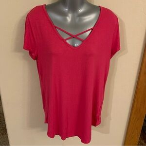 Pink Relaxed Cut Out Short Sleeve Tee Large